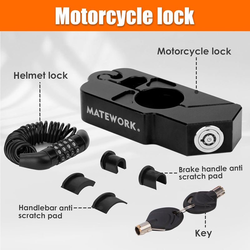 Matework Motorcycle Lock Anti Theft Heavy Duty, Motorcycle Handlebar & Brake Lock with Helmet Lock, Bike Lock, Universal for All Bike Motorcycle Black - Image 4